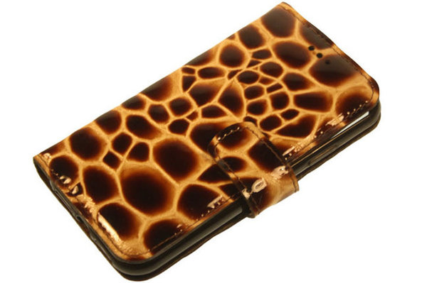 Hand made iPhone 12 mini book case Bruin giraffen stug lak print leer