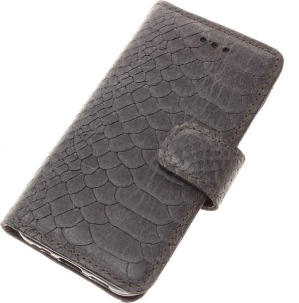 Hand made Samsung Galaxy A21s book case Antraciet reliëf Slangenprint robuuste