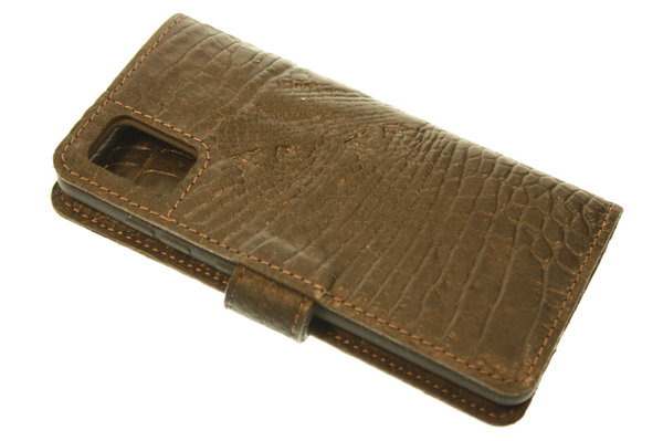 Hand made Samsung Galaxy S10 Lite book case zwart krokodillenprint robuuste