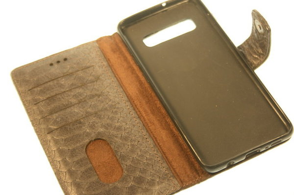 Hand made Samsung Galaxy S20 Plus book case Antraciet reliëf Slangenprint robuuste