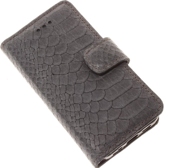 Hand made Samsung Galaxy Note 10 book case Antraciet reliëf Slangenprint robuuste