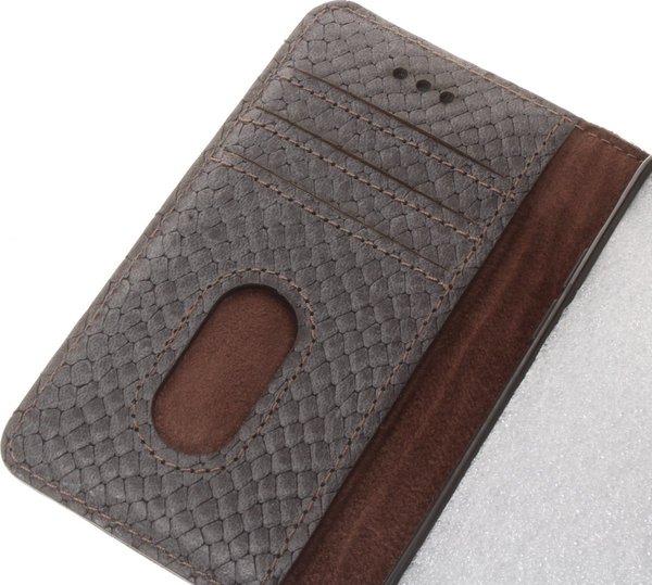 Hand made Samsung Galaxy Note 10 Lite book case Antraciet reliëf Slangenprint robuuste