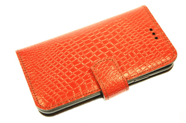 Hand made Samsung Galaxy S10 Lite book case rood baby krokodillen print glad leer robuuste