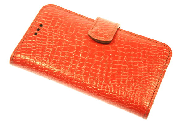 Hand made Samsung Galaxy Note 8 book case rood baby krokodillen print glad leer robuuste