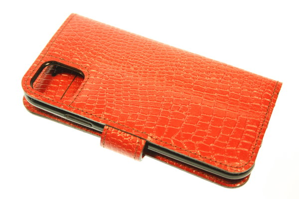 Hand made Samsung Galaxy Note 8 book case rood baby krokodillen print glad leer robuuste
