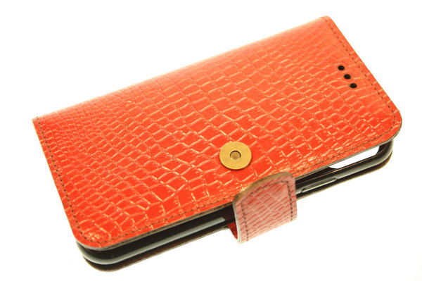 Hand made Samsung Galaxy Note 9 book case rood baby krokodillen print glad leer robuuste
