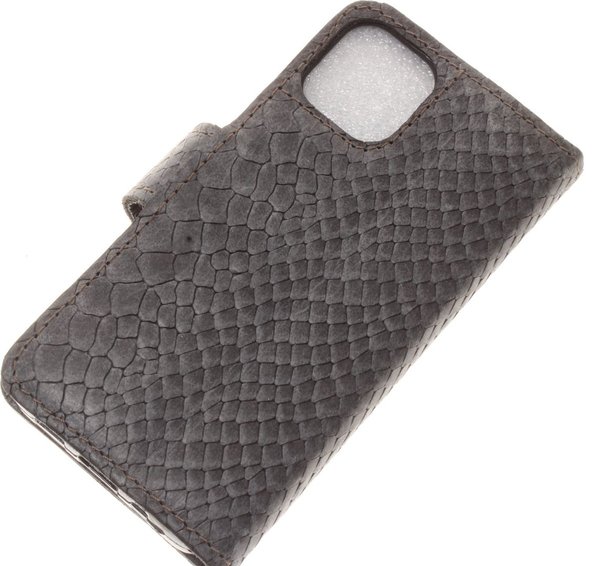Made-NL iPhone 14 Pro Antraciet reliëf Slangenprint robuust leer