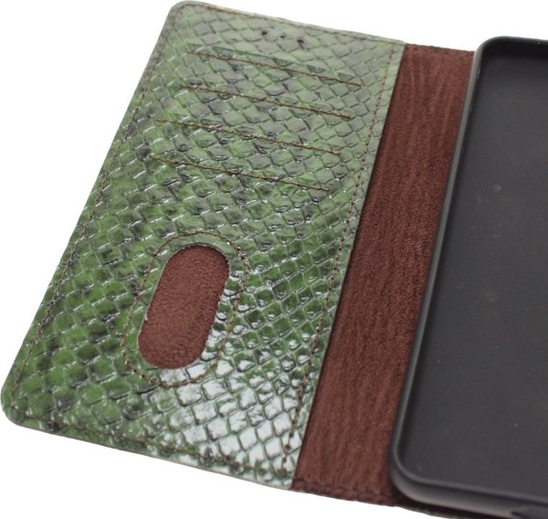 Made-NL iPhone 14 Pro Groen slangenprint kalfs leer