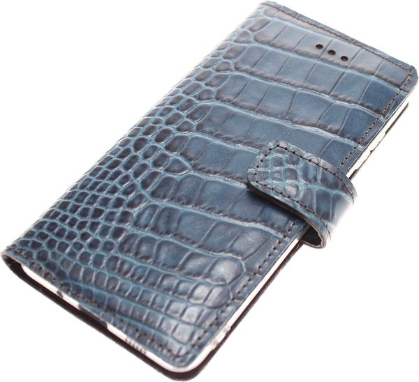 Echt leer vier pasjes Samsung Galaxy S20 FE Blauw krokodillen print
