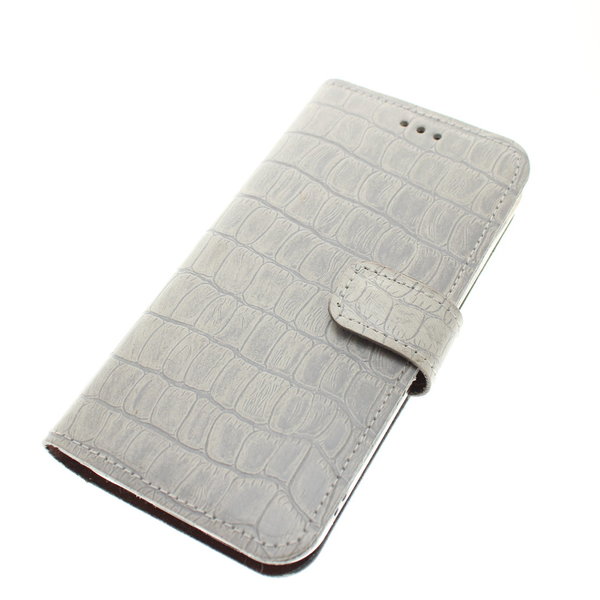 Made-NL hoesje iPhone 14 licht blauw grauw grijs krokodillen print stug