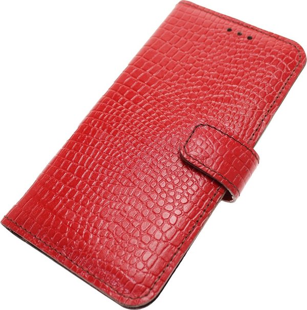 Made-NL iPhone 15 Plus rood krokodillenprint Reliëf robuust leer